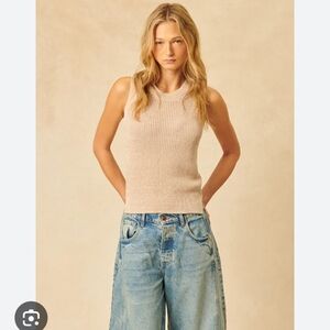 John + Jenn White Ribbed Knit Top